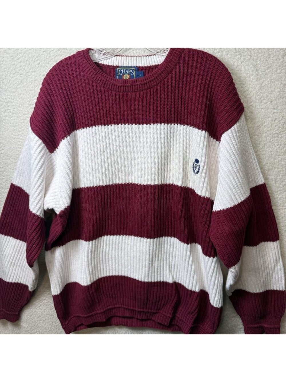 Vintage Chaps Ralph Lauren Cotton Sweater Jumper Large Cotton Striped Oversized